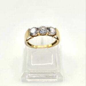 Vintage Size 7 SJD Shiny Round White Crystal CZ Gold Plated Stylish Ring